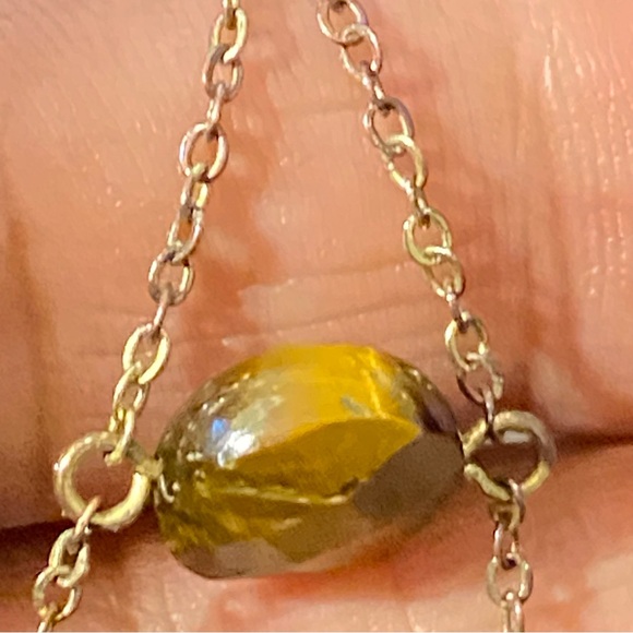 Brass Chain Facet Cut Tiger's Eye Bead Drop Chandelier Earrings - Picture 8 of 9